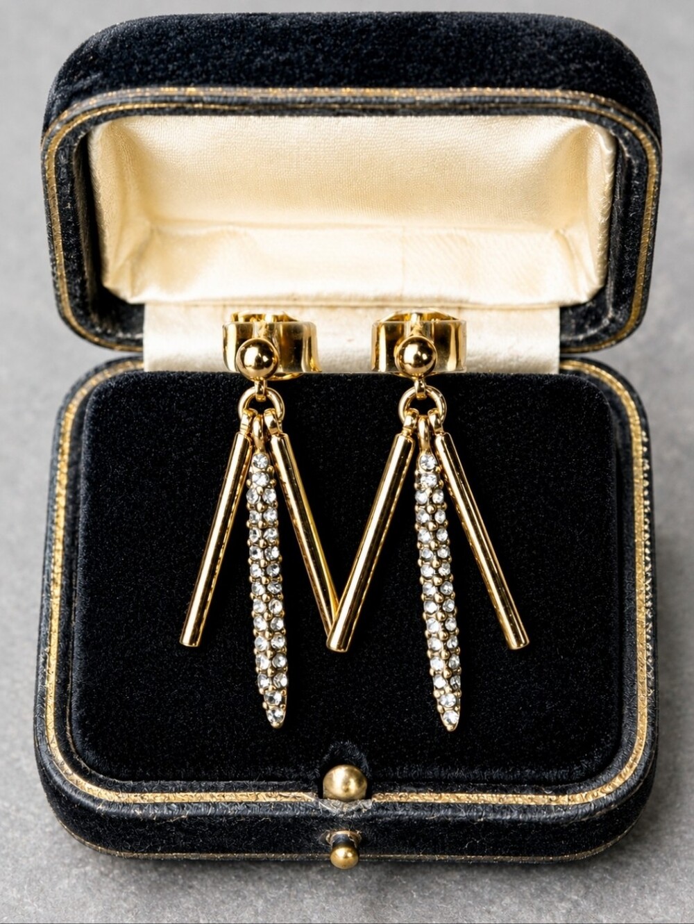 J Crew Gold Tone Spiked Crystal Clear Encrusted Pierced Earrings With Backings